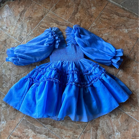 Dream Sister Jane Midi sleeve organza puff mini dress in blue - Picture 2 of 7